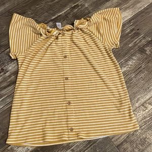 White & Yellow striped, off the shoulder shirt